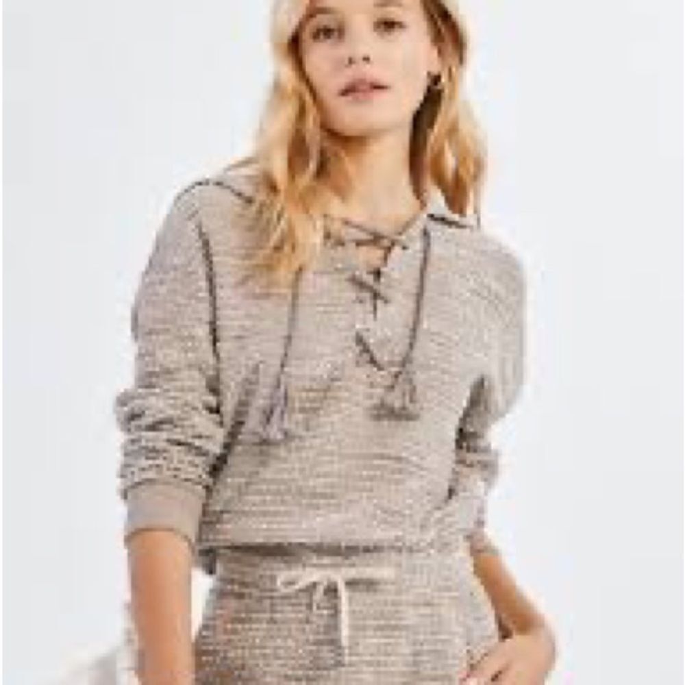 Something Navy Textured Lace Up Hoodie